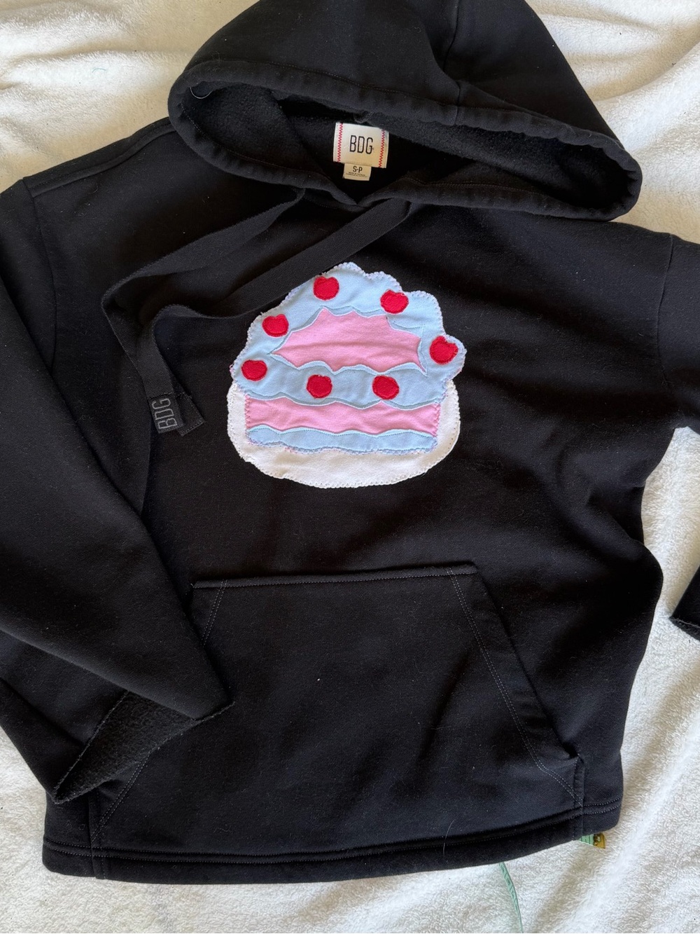 BDG Black Hoodie with Pink & Blue Cake Patch